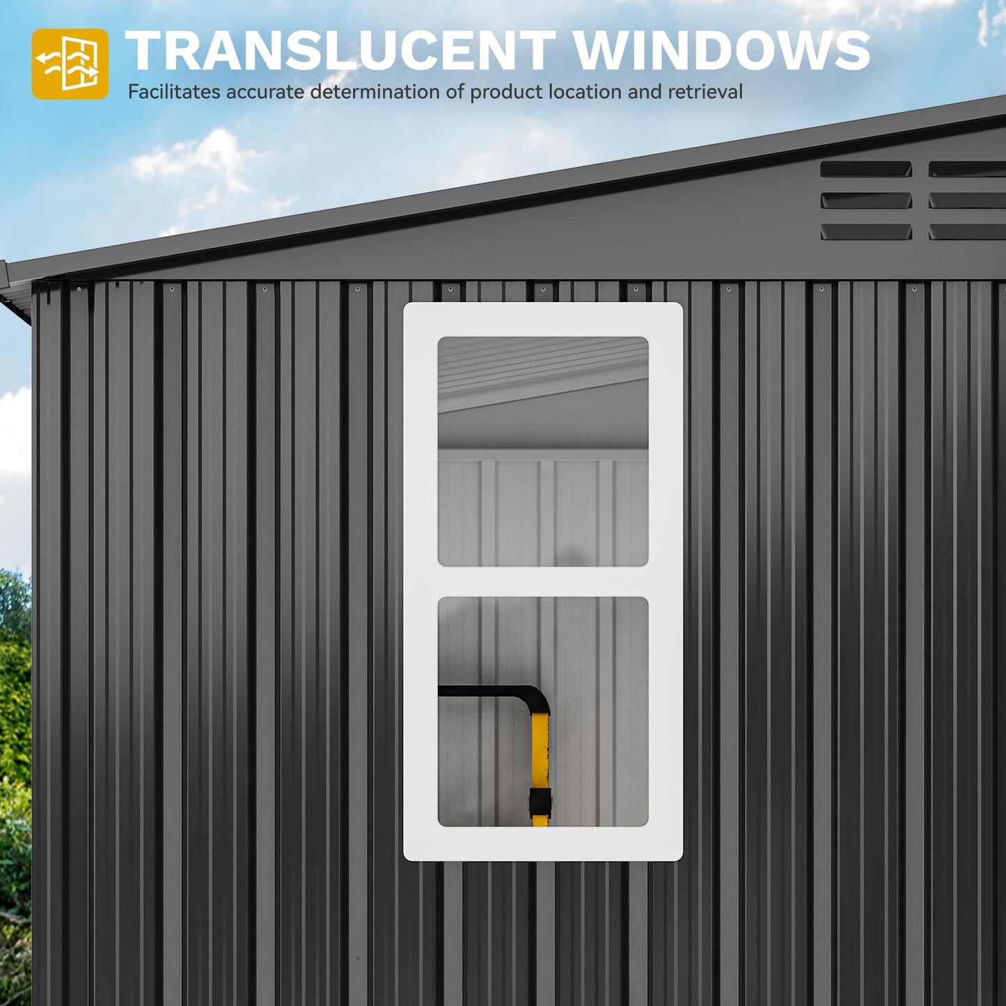 DWVO 9x4ft Metal Outdoor Storage Shed with Window, Lockable Tool Storage Sheds, Oversized Steel Garden Sheds with Sloped Roof for Backyard, Patio, Garage, Lawn, Dark Gray