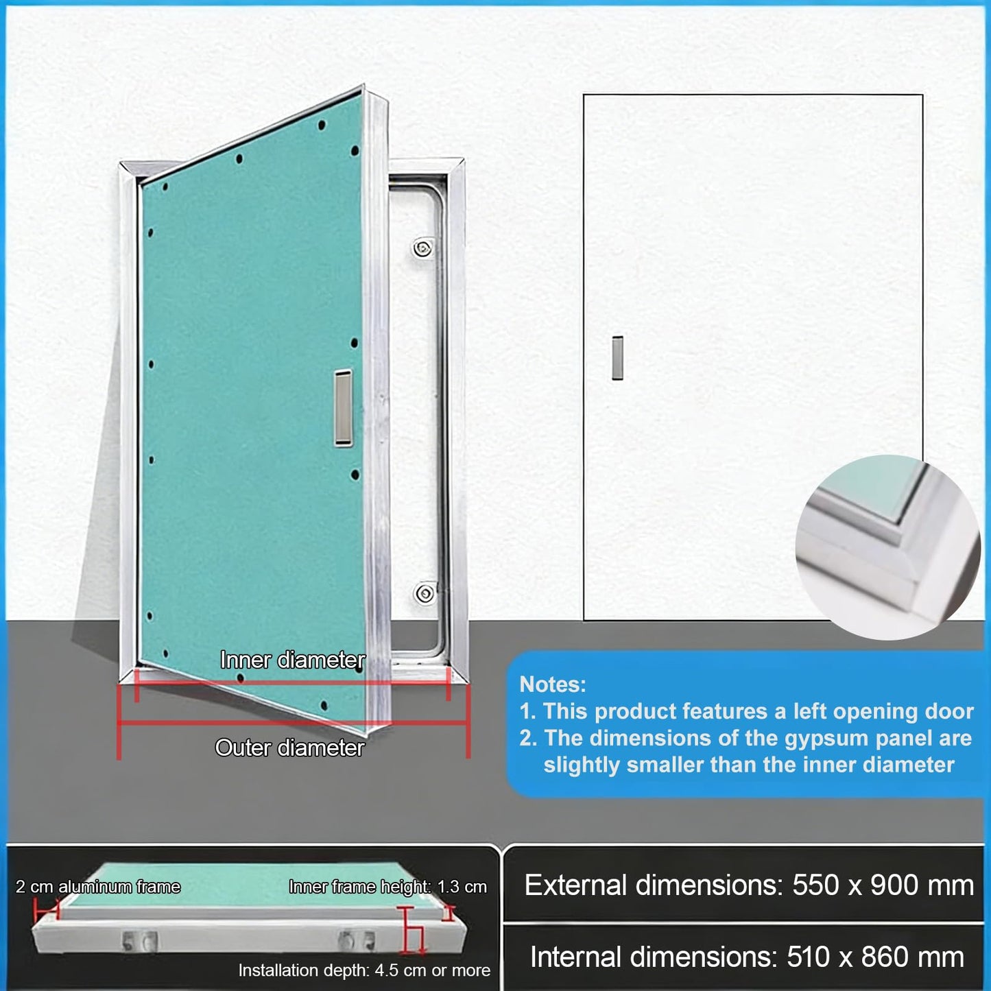 21.7''x35.4'' Aluminum Drywall Access Panel Flush Mount Paintable Wall Inspection Door for Plumbing Electricity HVAC, Recessed Attic Service Hidden Hatch for Home Garage Office (Green,55x90cm)