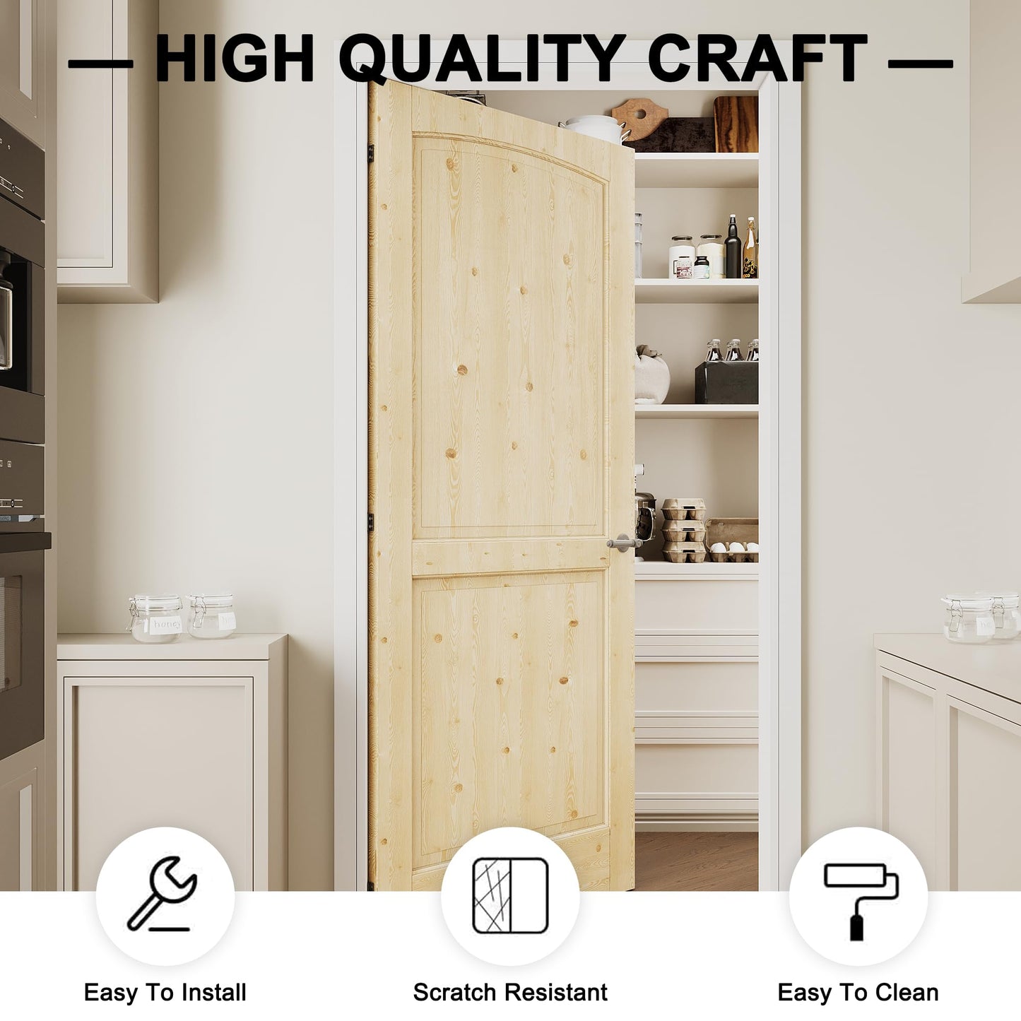 CRUTOP 24''x80'' Arch Top Pine Wood Door Slab Shaker, Solid Core Panel for Prehung Doors, Barn Doors; for Pantry, Bedroom, Closet, Laundry Room, Bedroom, Reday to Stain