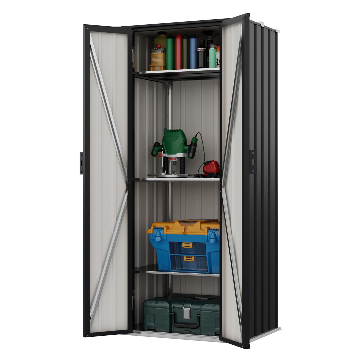Devoko 28 Cuft Lockable Metal Storage Shed, Vertical Indoor Outdoor Tool Cabinet with 3 Adjustable Shelves for Patio Garden Backyard, Black