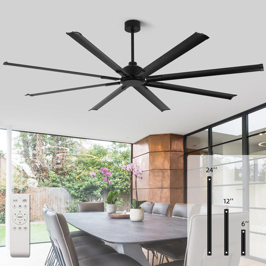 RIENAZA 96 Inch Industrial Ceiling Fans without Lights，Large Ceiling Fan with 8 Reversible Aluminum Blades, 6-Speed Remote Control, Home or Commercial Ceiling Fan for Porch，Garage，Shop