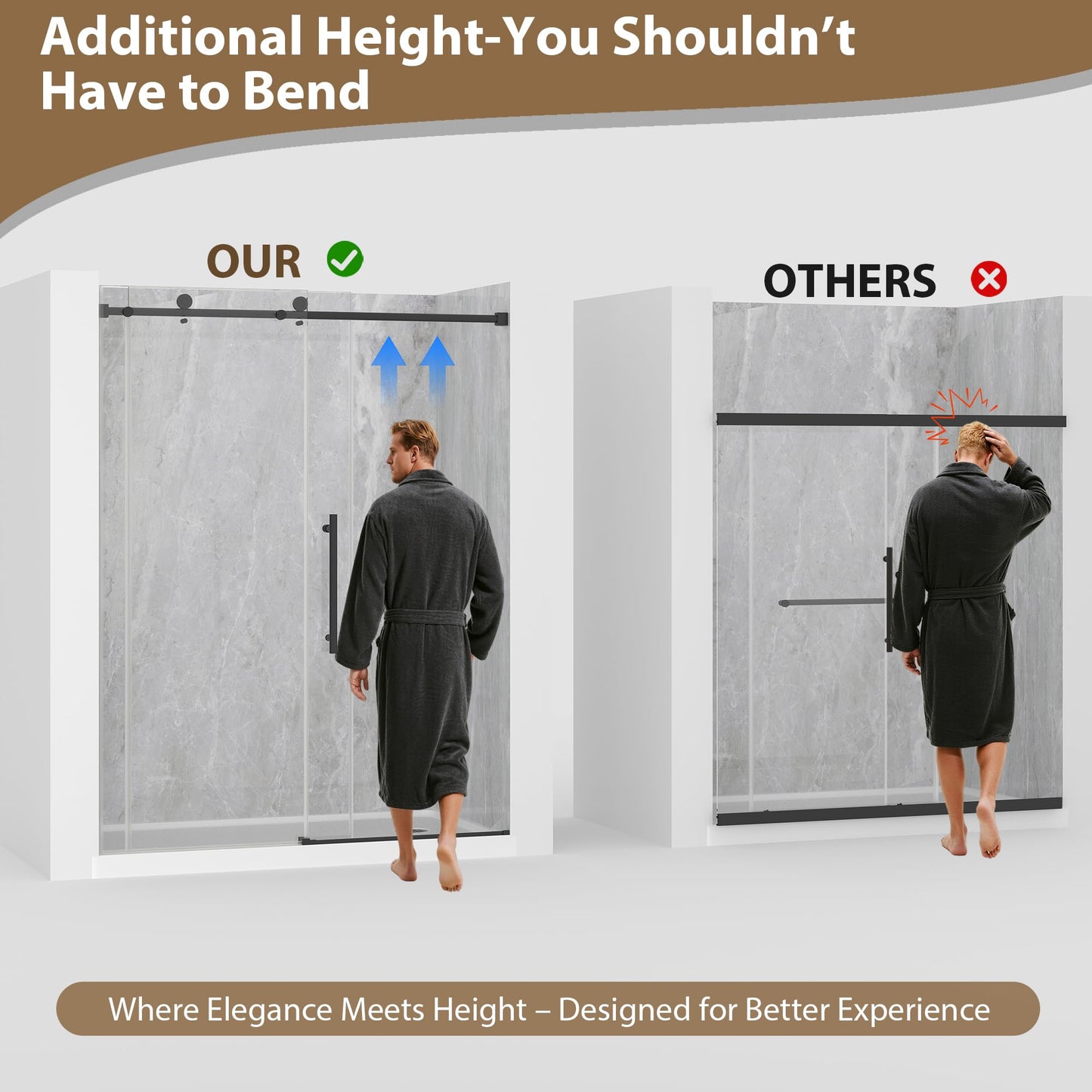 EASYWORC Frameless Glass Shower Door, 49-54" W x 76" H Sliding Frameless Shower Door, 1/4''(6mm) SGCC Tempered Glass,Explosion-Proof Film Nano Coating,Stainless Steel Hardware, Matte Black