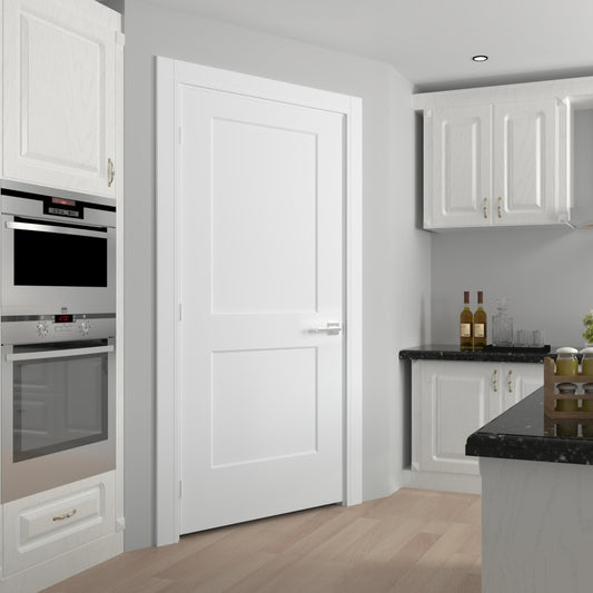 JUBEST 36"x80" Right-Hand Prehung Interior Door with Knock Down Jamb Kit & Satin Nickel Hinges, 2-Panel White Primed Hollow Core Molded Door Slab with Bore & Hinge Cutout, Durable & Sturdy, No Handle