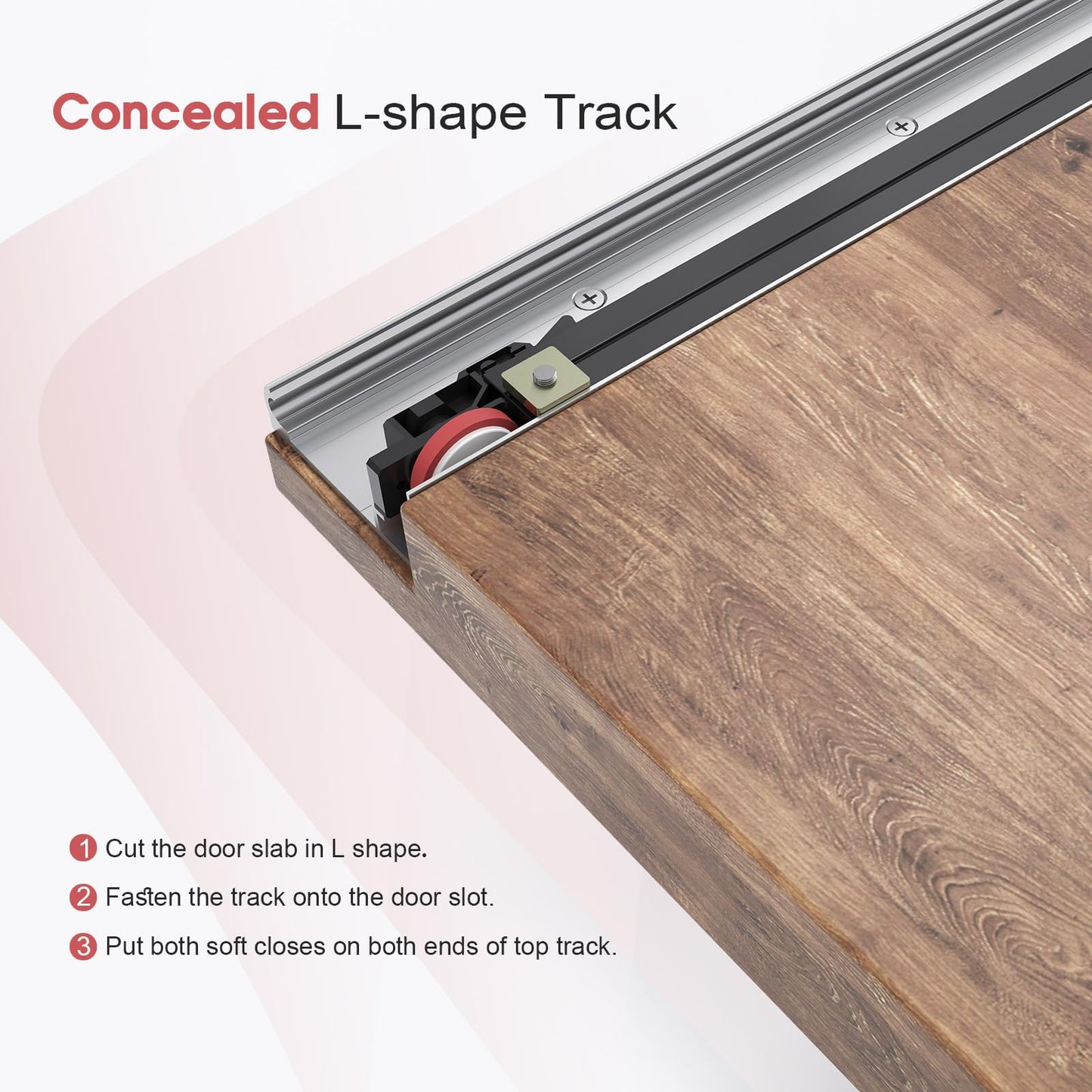 CEAKIAN 38" Concealed Sliding Barn Door Hardware Kit with Soft Close Mechanism for 30in Passage Opening, Hidden Aluminum Track System, Wall Mount for Interior Wooden Door (NO Door)