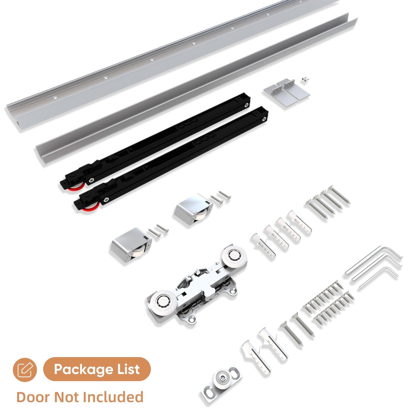JUBEST 42" Concealed Barn Door Hardware Kit with Soft Close Mechanism, Wall Mounted Invisible Sliding Door Track for Opening Width 34" to 38", Hidden Barn Door Hardware Kit, Door Needs Groove