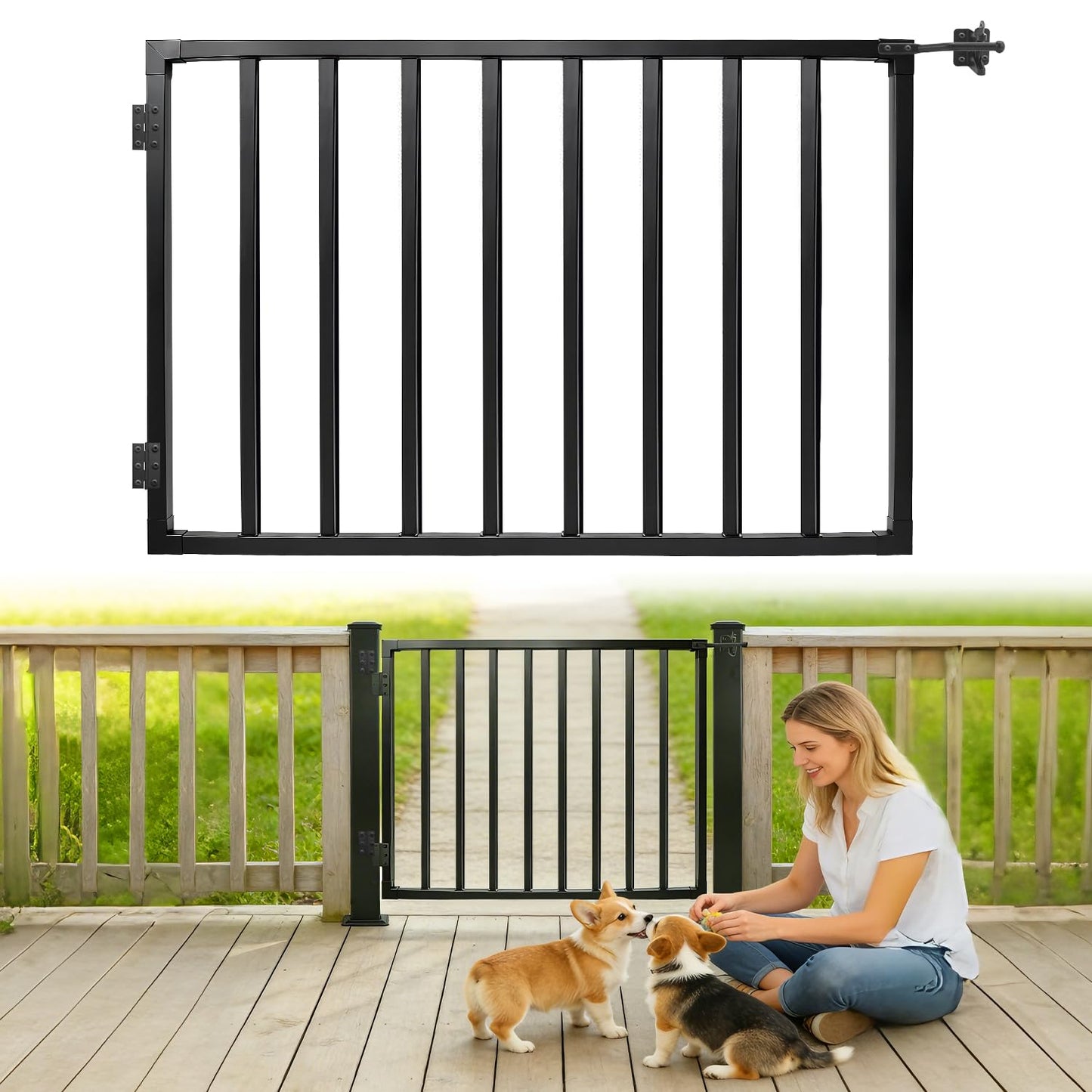 Avalution Deck Fence Gate Outdoor,32" H x 48" W, Metal Fence Gate Kit,Heavy Duty Outdoor Gates with Hinges and Latch,Anti-Rust Deck Gates for Decks,Patio,Garden,Yard,Residential Fences