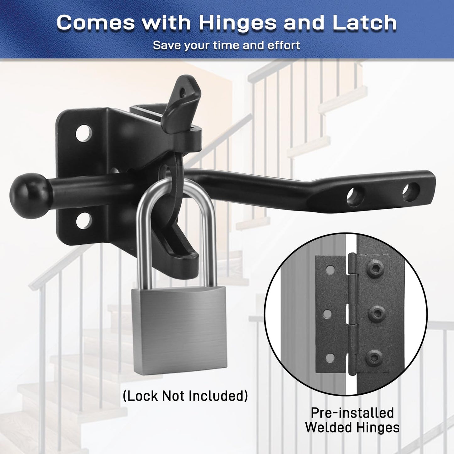 Avalution Deck Fence Gate Outdoor,32" H x 48" W, Metal Fence Gate Kit,Heavy Duty Outdoor Gates with Hinges and Latch,Anti-Rust Deck Gates for Decks,Patio,Garden,Yard,Residential Fences