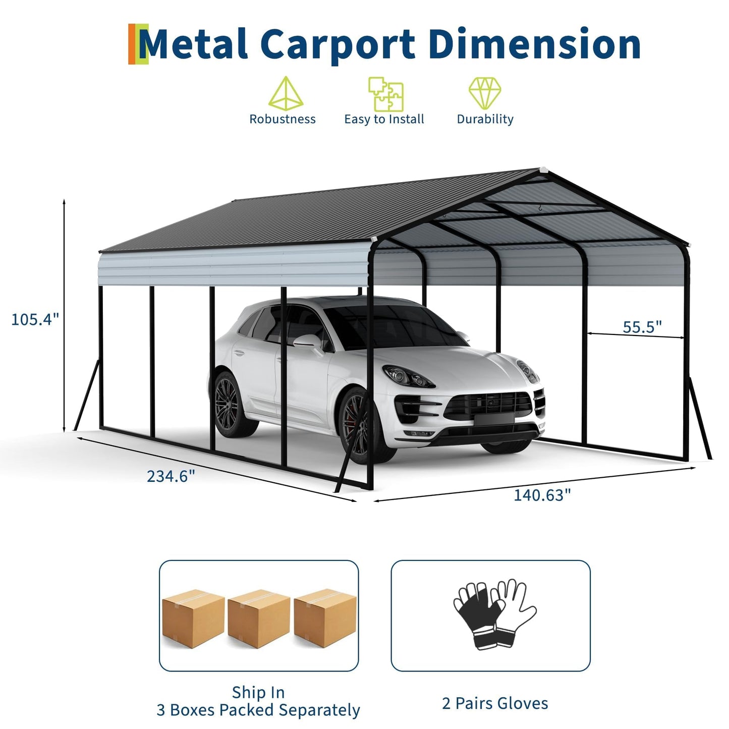 GarveeLife 12x20 FT Heavy Duty Metal Carport, All-Weather Portable Garage 12x20 with Galvanized Steel Frame & Roof Kit, Wind & Snow Resistant Shelter for Cars, Trucks, Boats, Outdoor Use