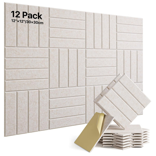 12 Pack Sound Proof Foam Panels for Walls, Self-Adhesive Acoustic Panels Sound Absorbing, 12" X 12" X 0.4" High Density Soundproof Wall Panels Tiles for Door, Ceiling, Home Office