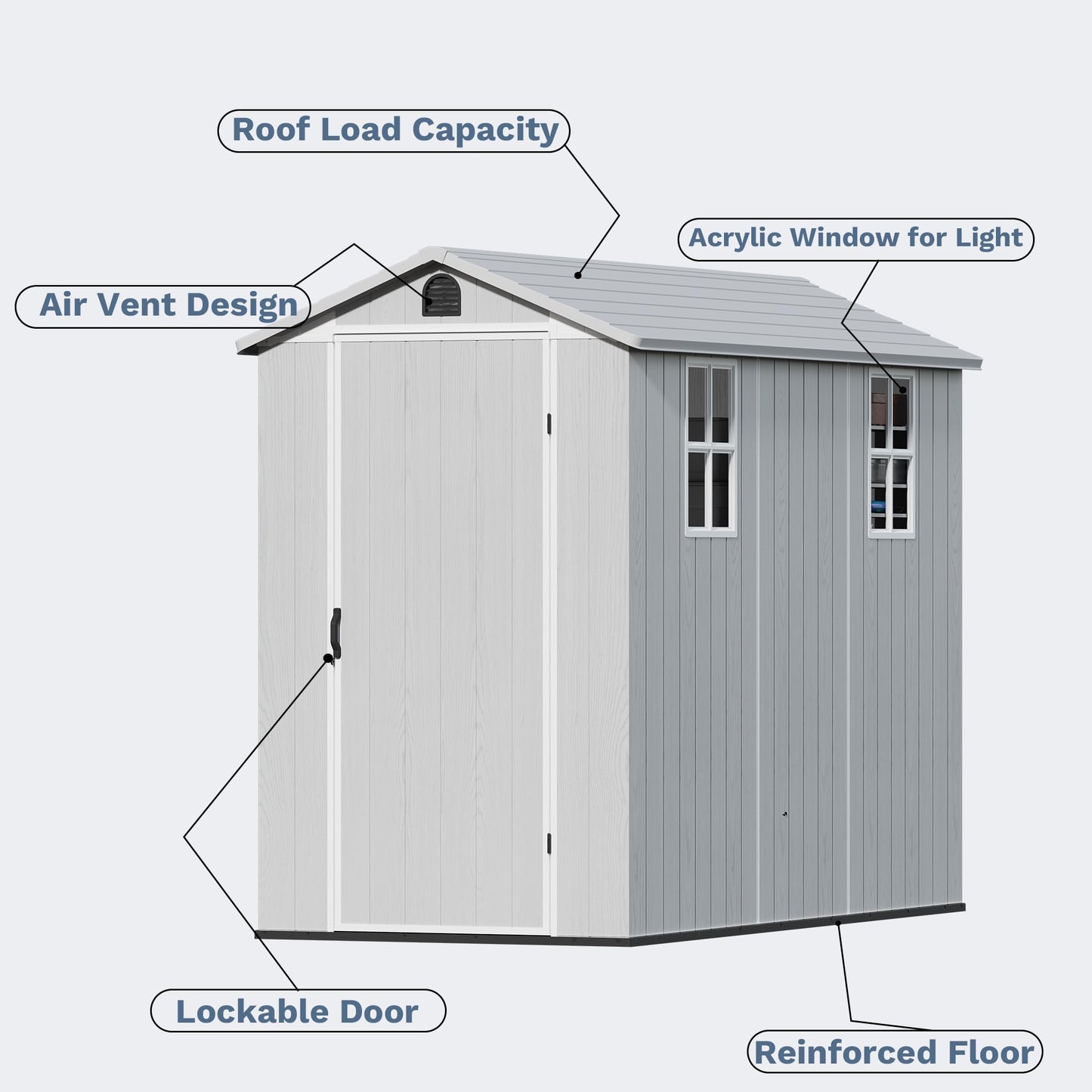 Devoko 4×8 FT Resin Storage Shed with Floor, Garden Plastic Outdoor Shed with Window and Lockable Door, Waterproof Outside Tool shed for Backyard Patio, Light Grey
