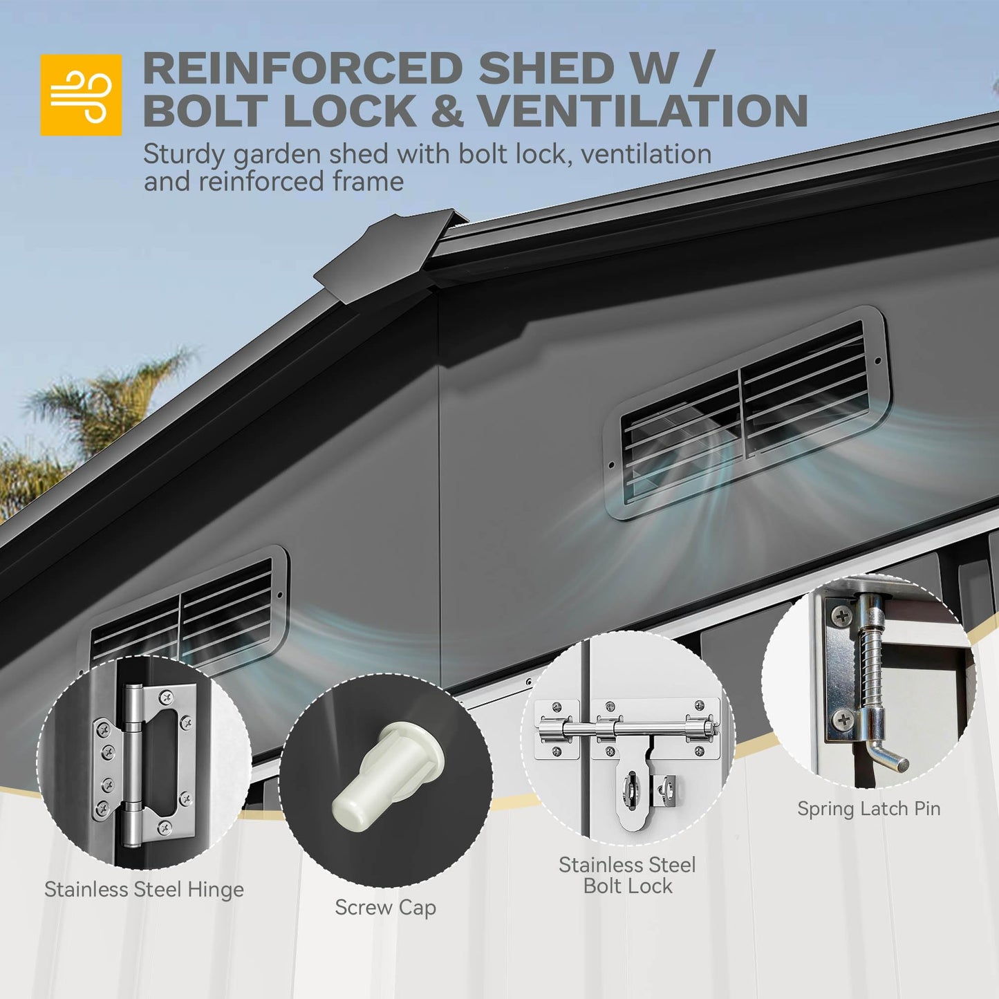 DWVO 10x8FT Outdoor Storage Shed, Spacious Metal Tool Shed with Lockable Doors & Ventilation for Patio, Lawn, and Backyard, Ideal for Storing Garden Equipment, Lawnmowers, and Bicycles, Dark Gray
