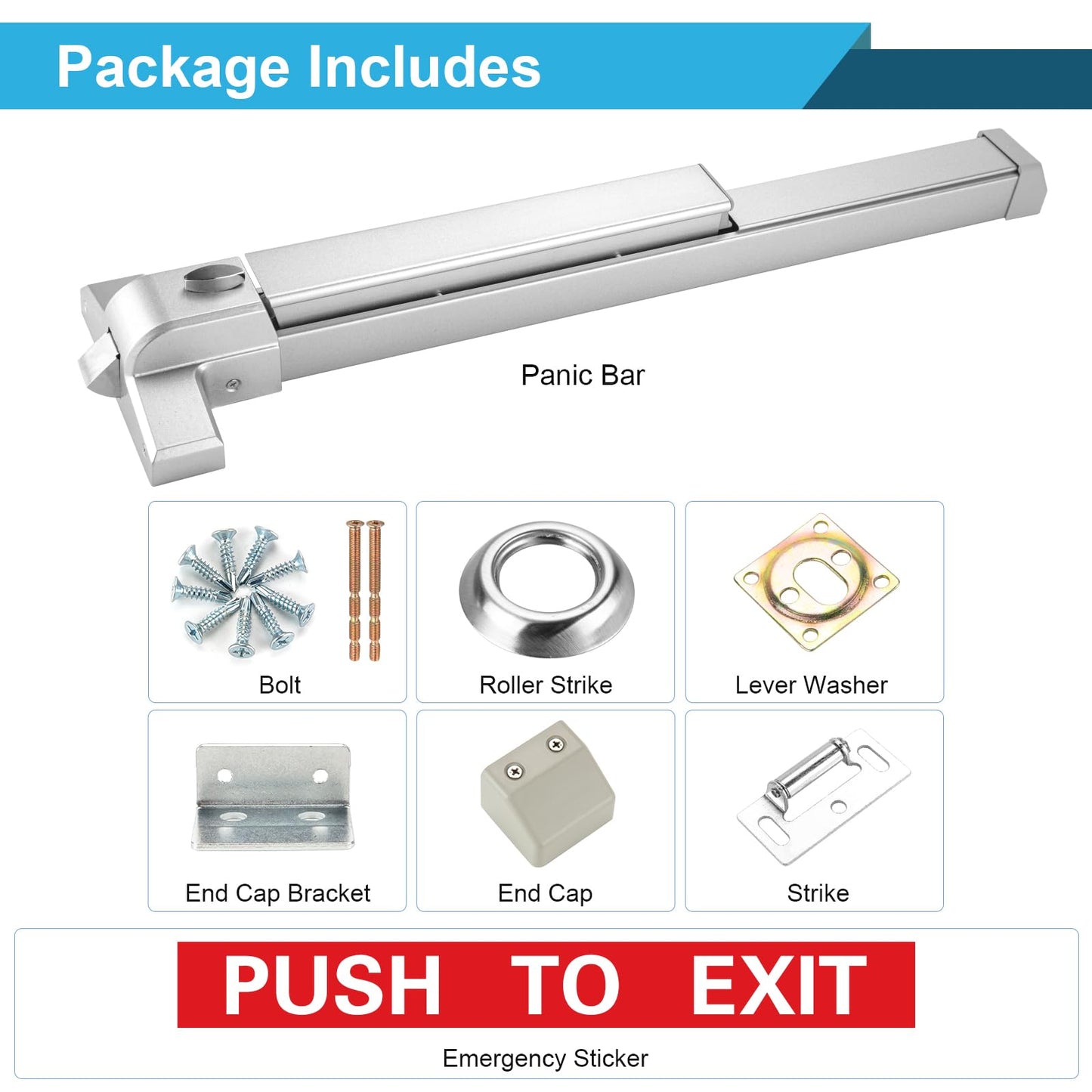 25.5" Commercial Panic Exit Device - Stainless Steel Push Bar Door Lock for Single/Double Doors, Anti-Corrosion Emergency Exit Hardware (Surface Mount)