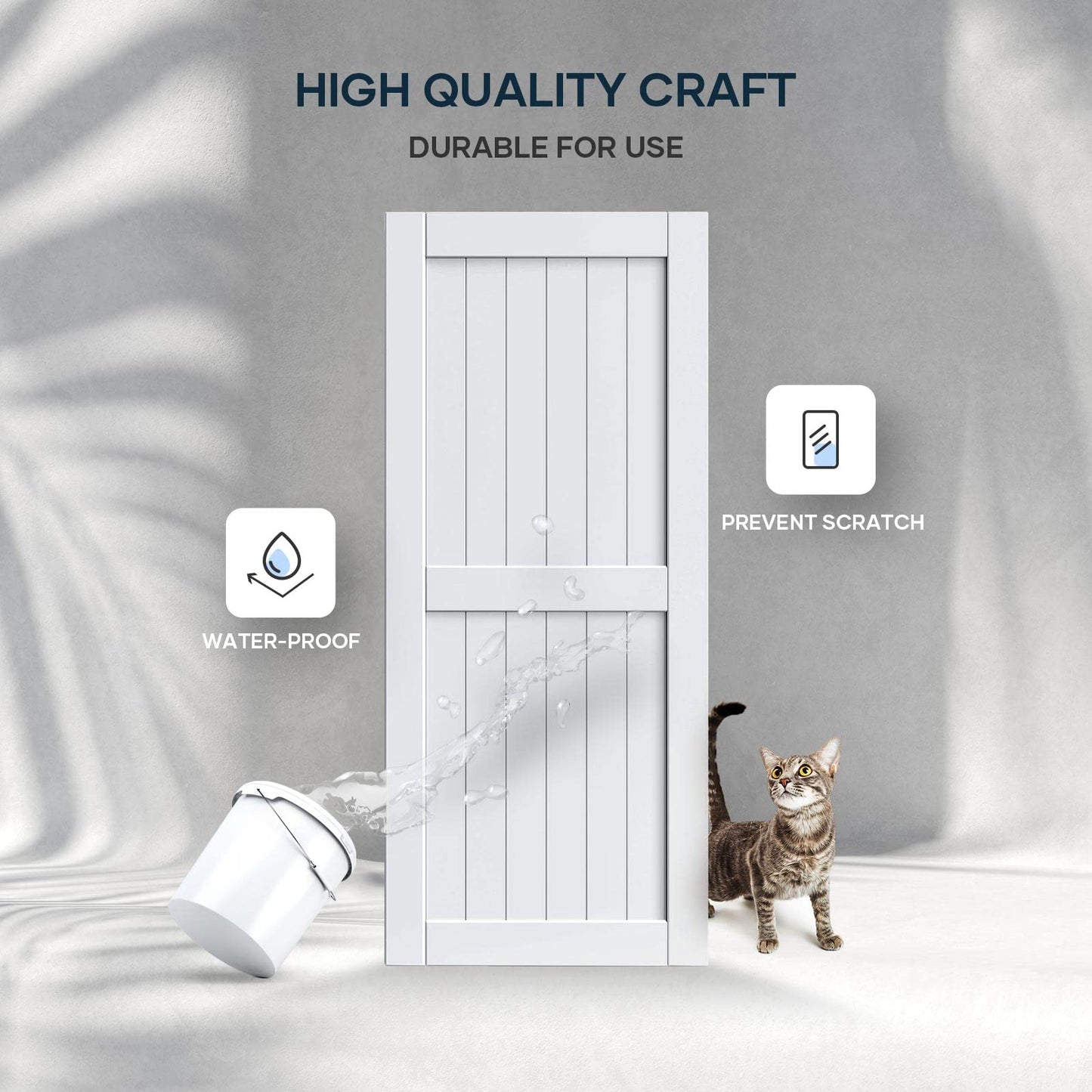 EaseLife 36 x 96 inch White Barn Door with 6.6FT Sliding Door Hardware Kit Included & Handle,Solid Wood Covered with Waterproof PVC Surface,DIY Assemblely,Easy Install,H-Frame,Fit 32-34in Wide Opening