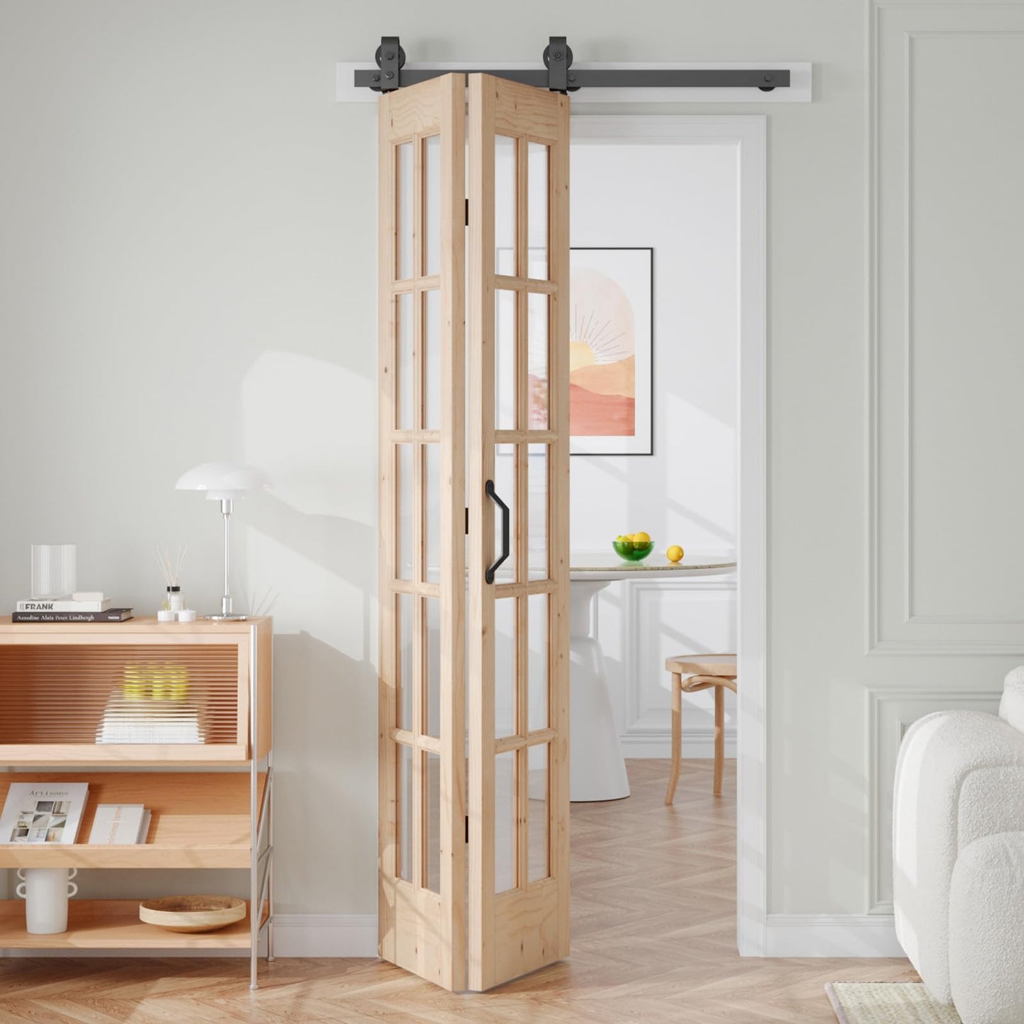 Easelife 36 x 84 in (Double 18x84 inch) Bifold French Glass Door,Sliding Folding Barn Doors with 3.3FT Hardware Track kit Included,Preassembled,Easy Install