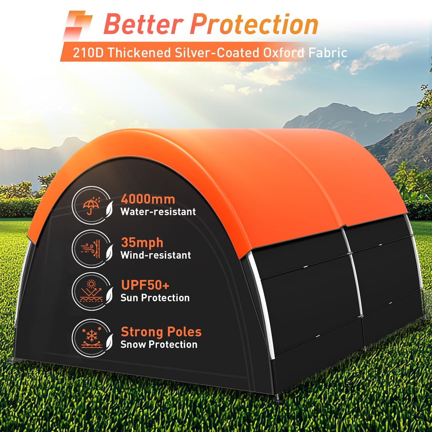 PZT Upgraded Bike Tent with Rain Cover, Portable Outdoor Storage Shed for 8-10 Bikes, 210D Oxford Fabric PU4000 Waterproof, Bike Shed/Bike Cover for Motorcycles, Garden Tools, Lawn Mower