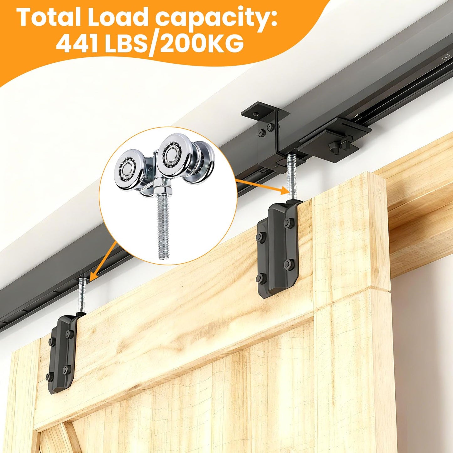 2Pcs Wheel Trolley Assembly Barn Door Rollers for 1-3/4" Wide and 2-1/4" or Taller Rail Hanging Track, Trolley Hanger for Sliding Barn Door for Garage