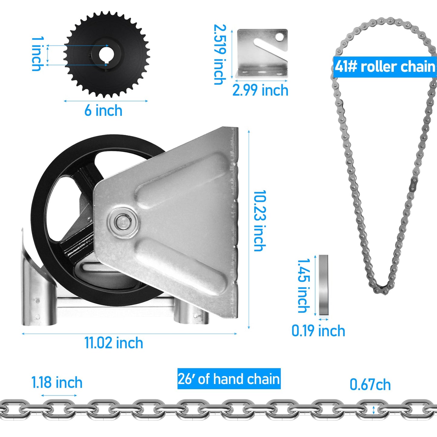 ZUIWAN 4:1 Reduced Drive Heavy Duty Garage Door Jackshaft Chain Hoist Opener - Wall Mount Chain Hoist for Roll Up Doors