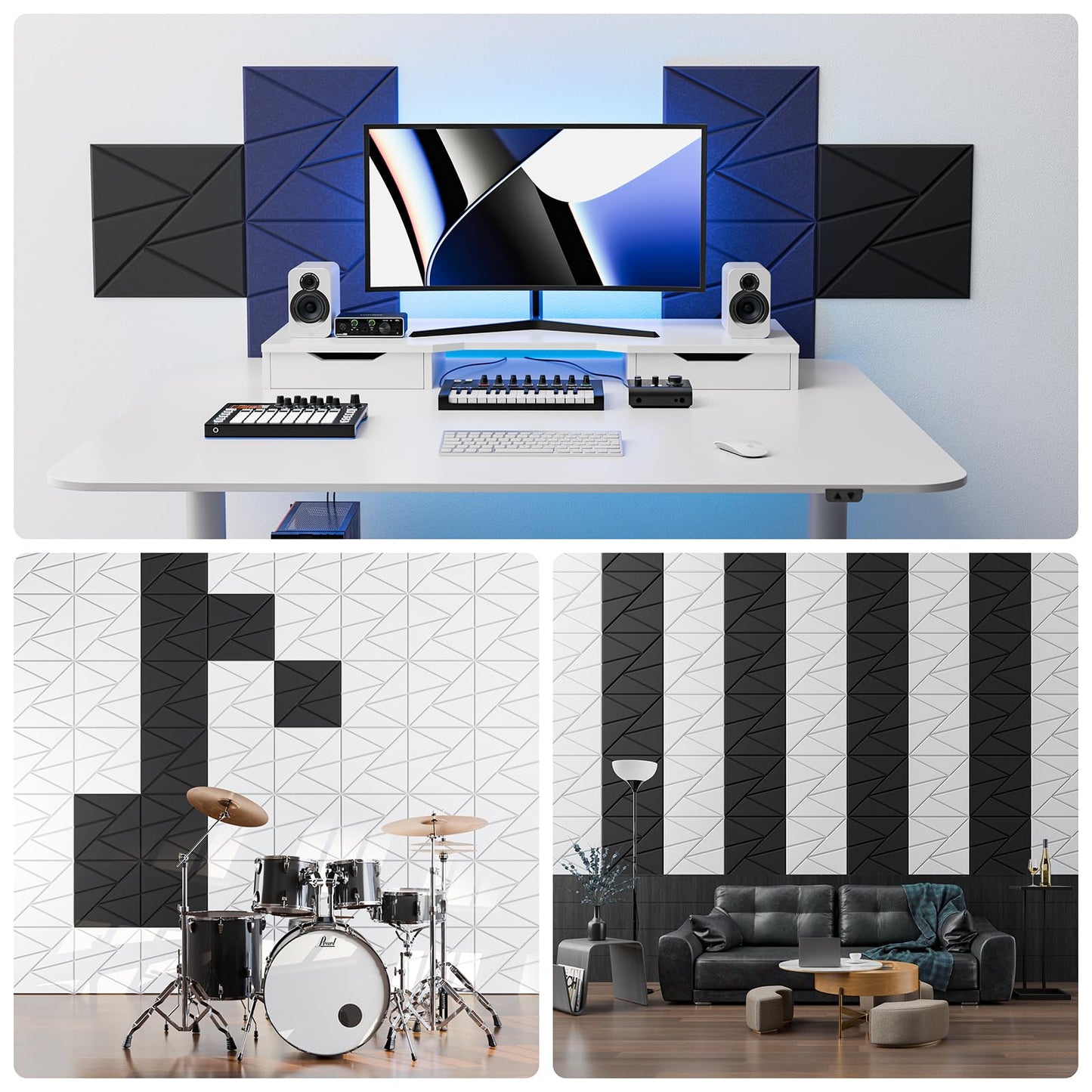 18 Pack Acoustic Panels with Self-Adhesive, 12"X 12"X 0.4"Sound Proof Foam Panels, Sound Panels High Density, Soundproof Wall Panels for Home Studio Office-Black