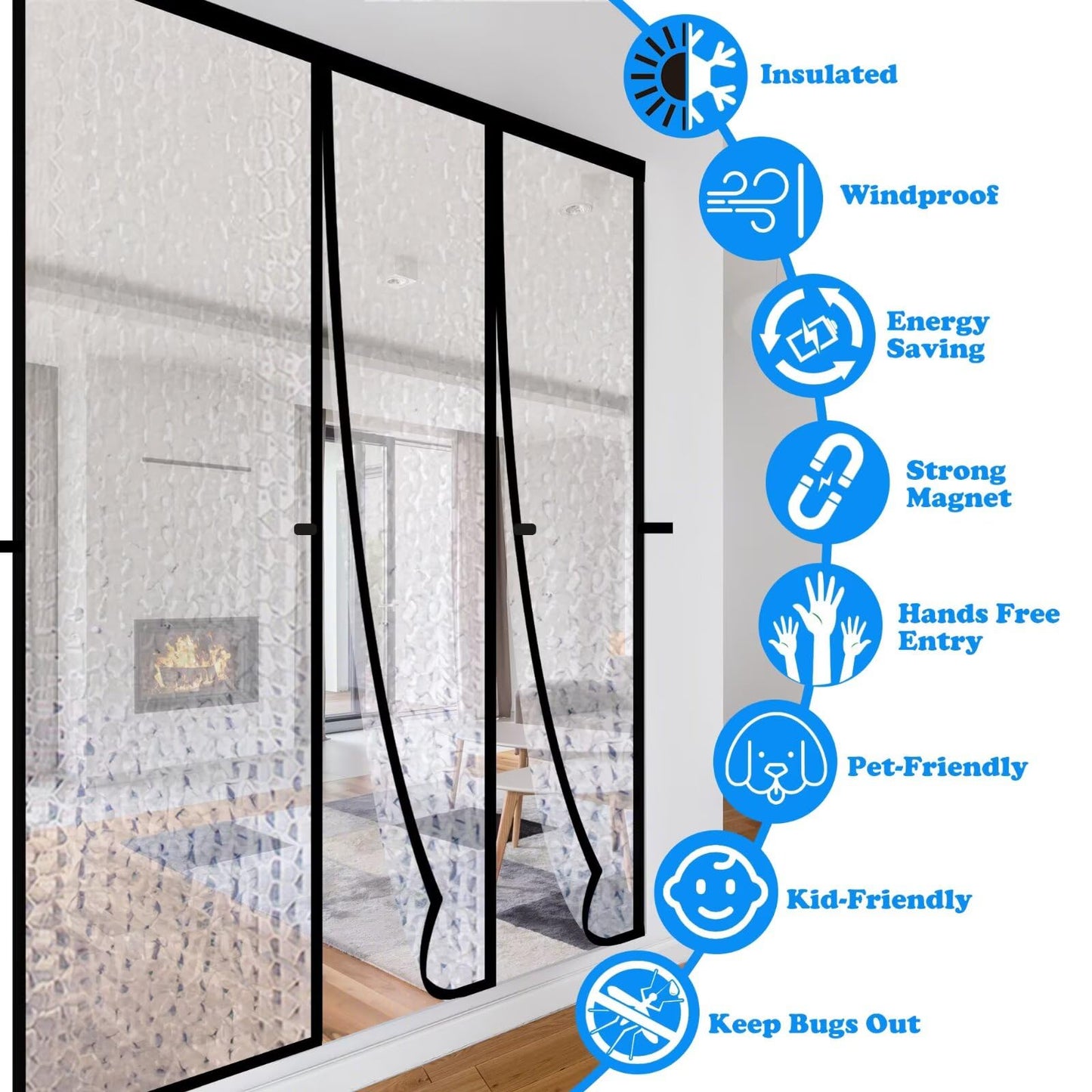 RELIANCER Magnetic Thermal Insulated Double Door Curtain,Waterproof EVA Doors Cover,Fit Doors Size 60"x80",Self-Closing Insulated Doorway Curtain Partition,Temperature Protection Thermal Door Screen
