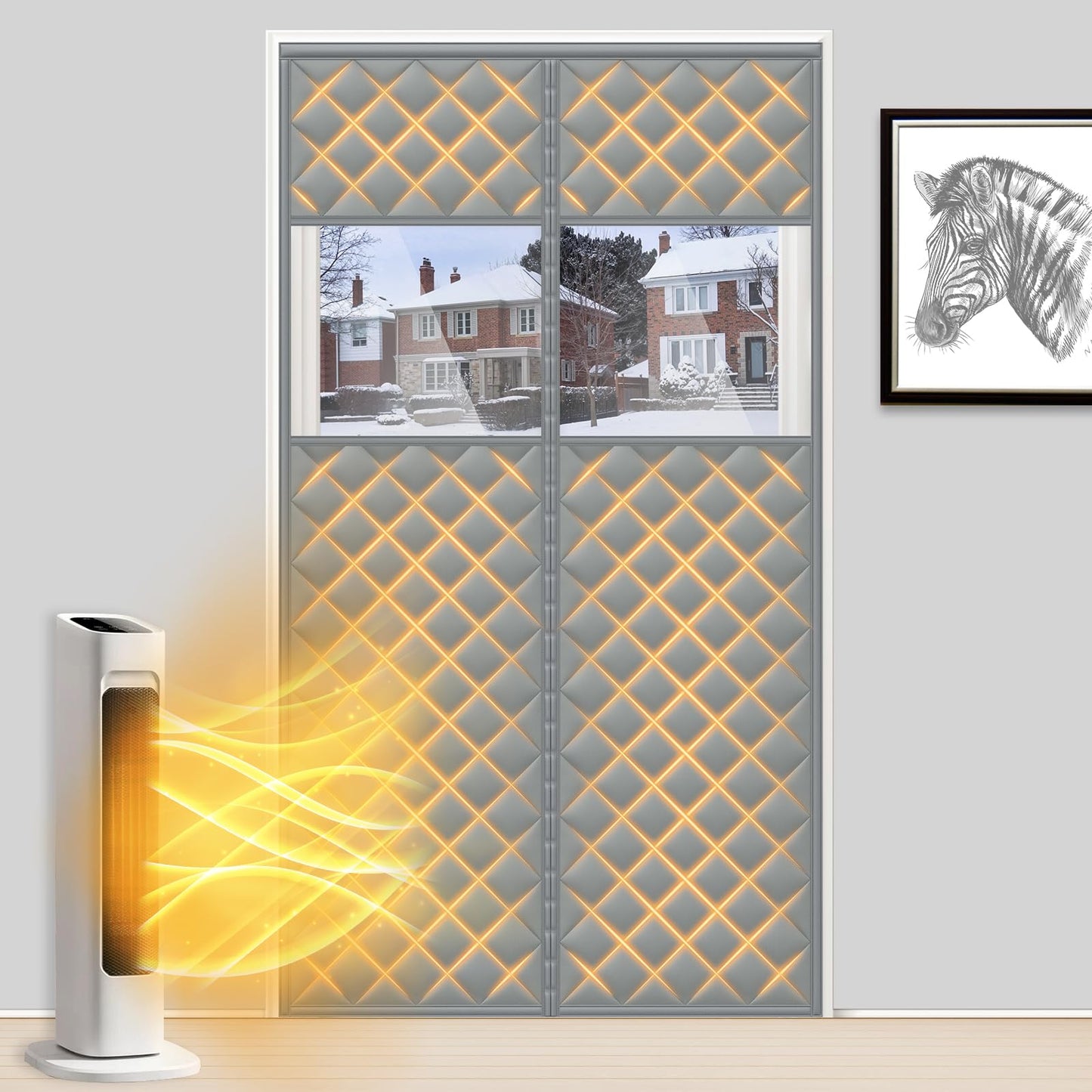 MAGZO Magnetic Thermal Insulated Door Curtain with Perspective Window, 38" x 82", Oxford Filled with Thicken Cotton, Insulation Cover Blanket for Winter/Extra-Wide ‌Entry‌ Door, Keep Cold Out, Grey