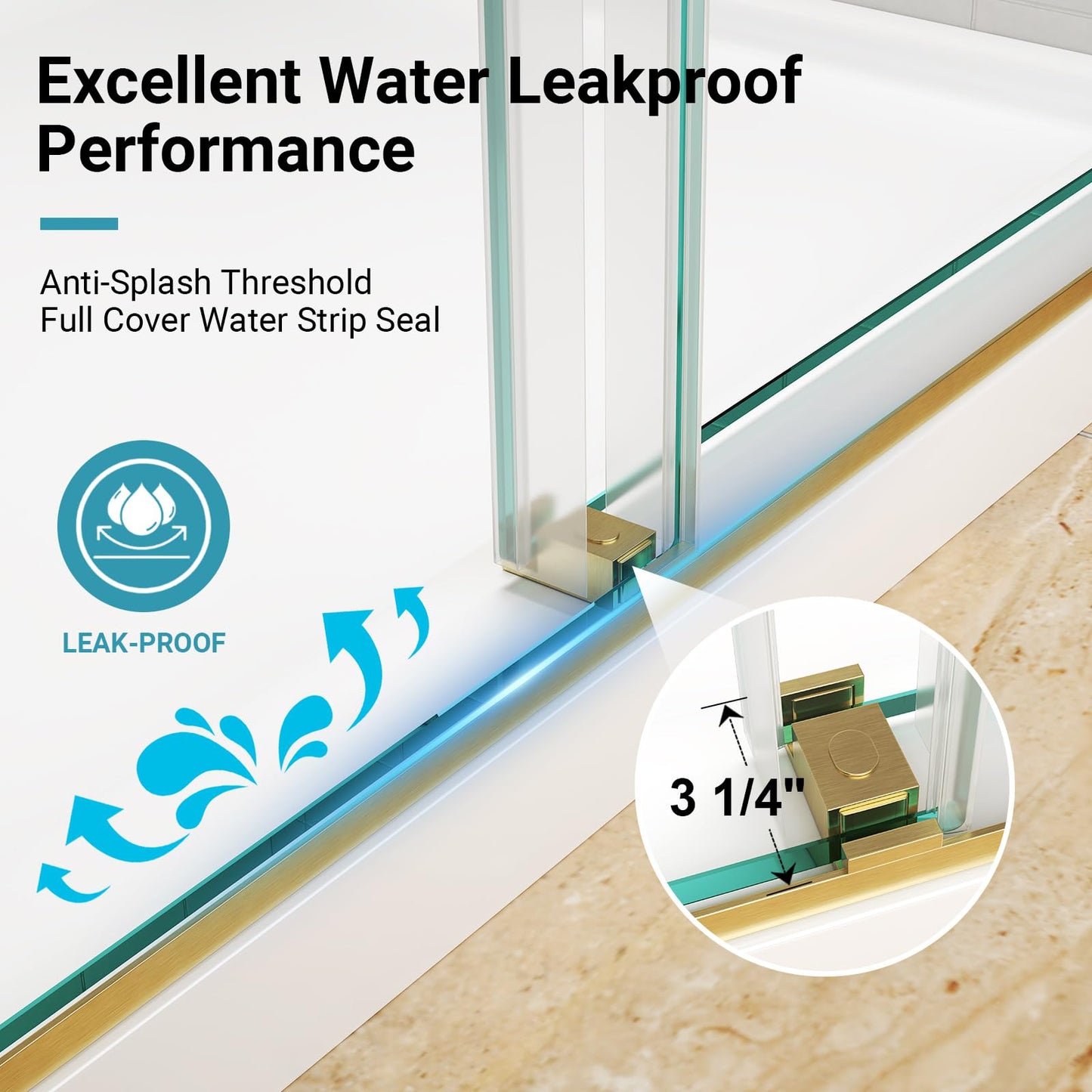 56"-60" W x 76" H Frameless Shower Door, 3/8" (10mm) ANSI Certified Tempered Glass, Double Sliding Bypass, Stainless Steel, Brushed Gold
