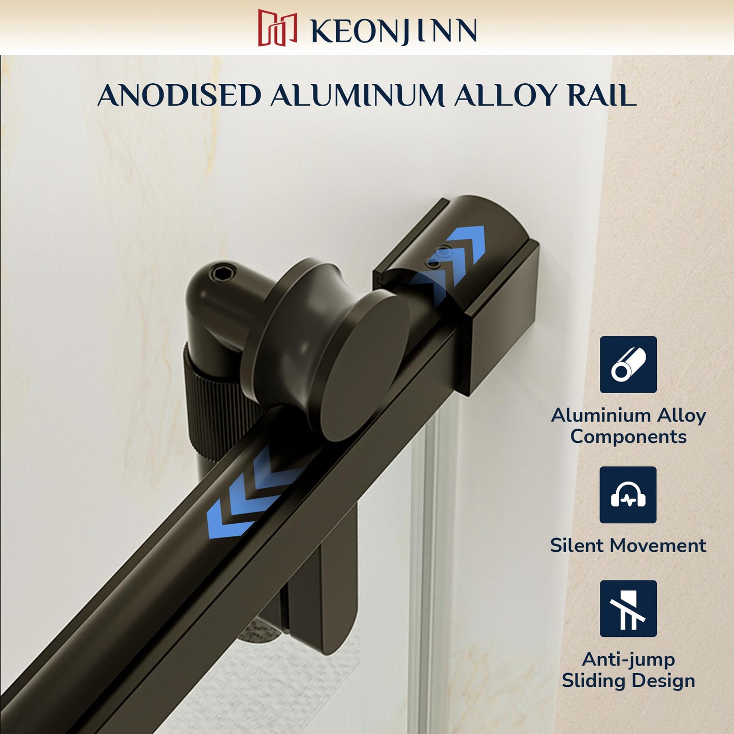 Keonjinn Sliding Shower Door, 44-48" W x 76" H Semi-Frameless Shower Door, 1/4" (6mm) Clear SGCC Tempered Clear Glass with Nano Coating, Silent Soft-Close Design, Matte Black
