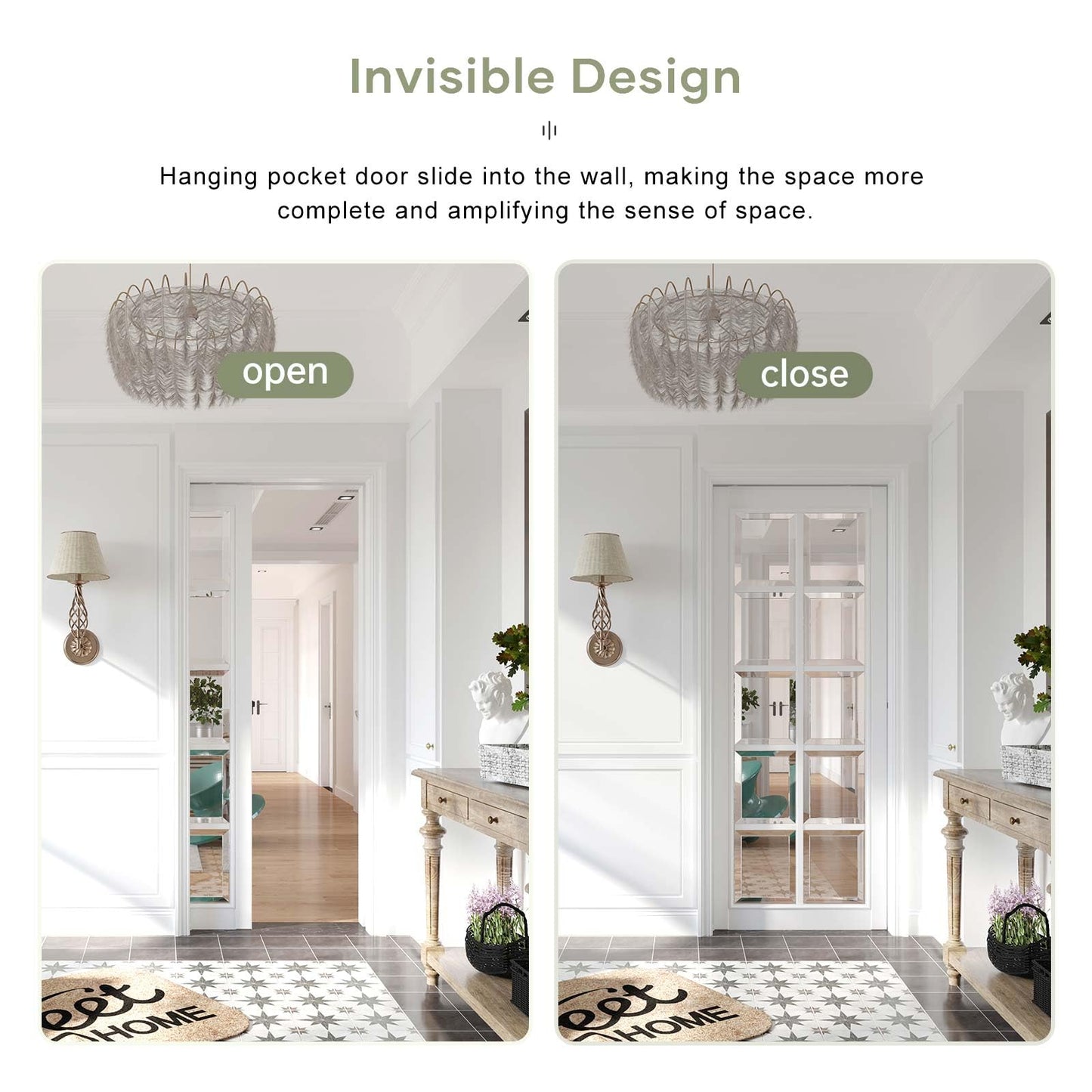 EaseLife 6FT/72in Sliding Pocket Door Hardware Kit,Commercial Grade,Aluminum Box Rail Kit,Slide Smoothly Quietly,Easy Install,No Door (68.75in Track for 24"~36" Wide Single Door)