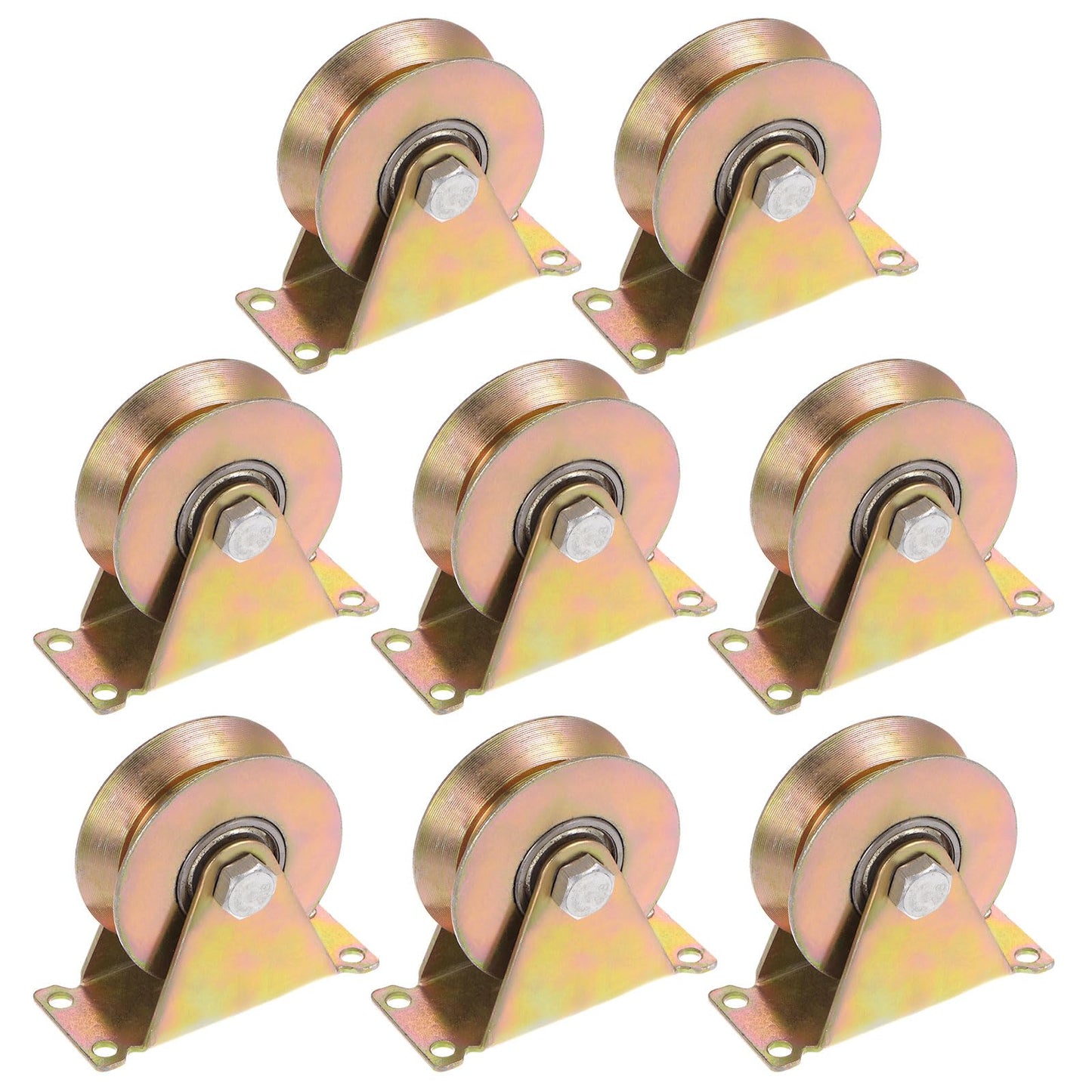 HARFINGTON 8pcs 3" V Groove Wheel Sliding Gate Caster, Rigid Caster Wheels with Bracket for Inverted V-Track, 1102 lbs Capacity Per Wheel, for Garage Door, Lifting, Industrial Machines
