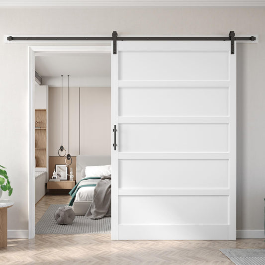 Fredbeck 60inx80in Barn Door White with 10FT Sliding Door Hardware Kit Included & Handle,MDF,Solid PVC Surface,DIY Assembly,5-Panel