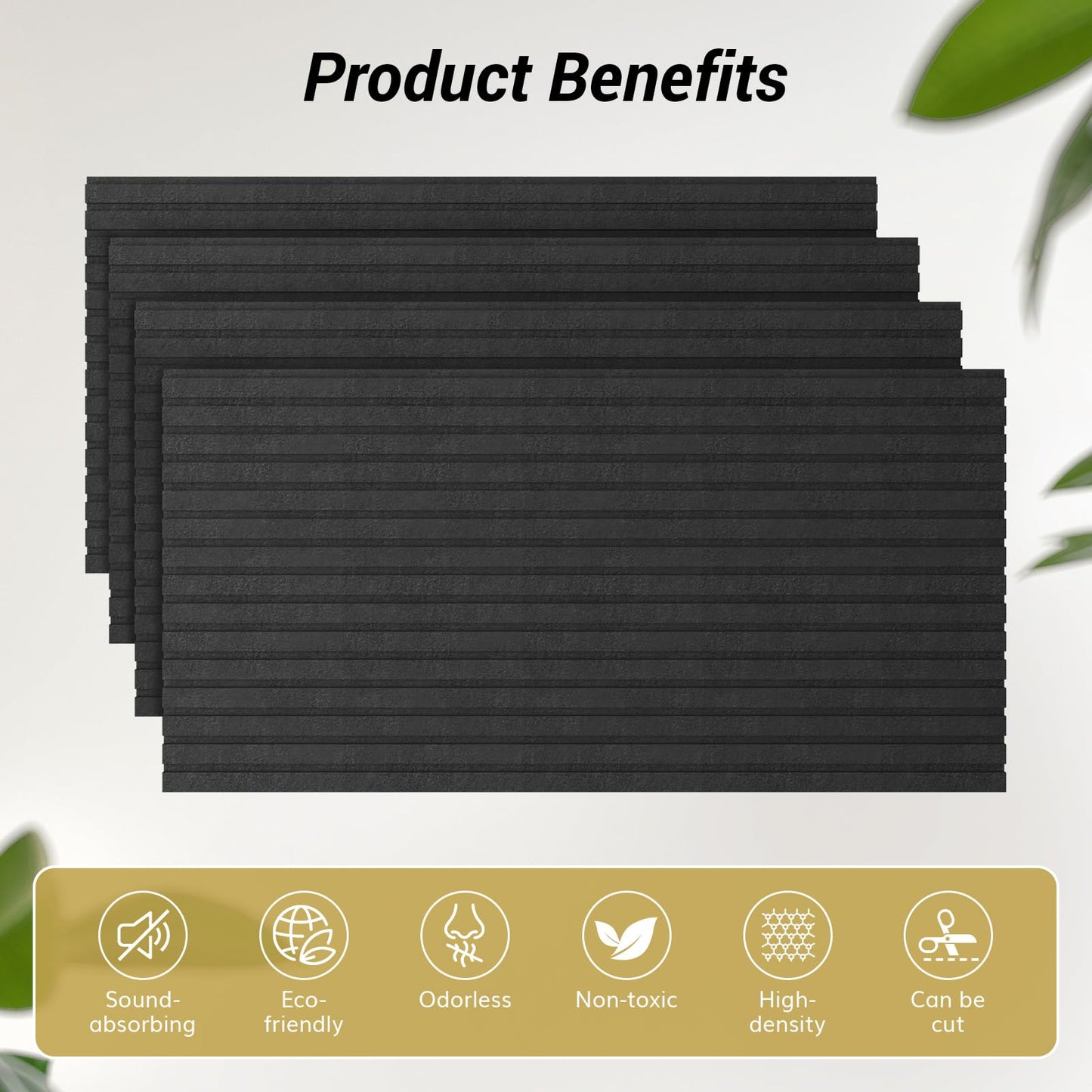 TONOR Dual-Layer Thickened Acoustic Wall Panels Self Adhesive, 4 Pack 47.2"x23.6"x0.72" High Density Large Sound Proof Panels for Walls, Peel and Stick Wall Panels for Interior Wall Décor, Black