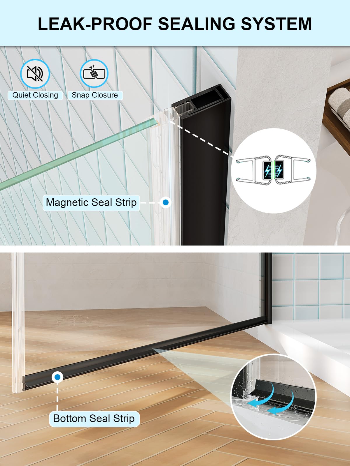 Frameless Pivot Shower Door, 34-35.4" W x 72" Single Panle Shower Doors, 1/4" (6mm) Thick Tempered Clear Glass with Explosion-Proof Film & Nano Coating Shower Doors for Walk in Shower (Matte Black)