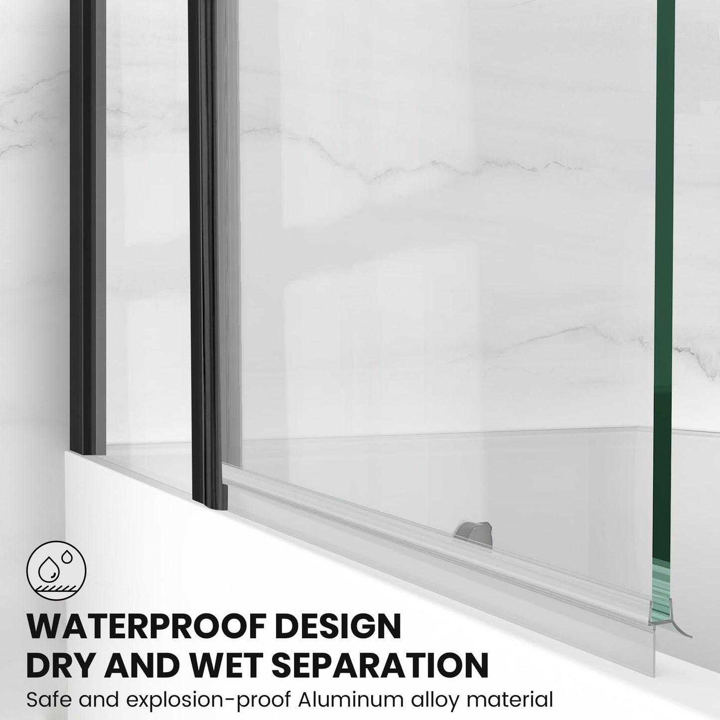 Bathroom Shower Glass Door, Tub Shower Glass Door 43”*58” Screen Panel Tempered Glass, Frameless Pivot Shower Door Matte Black with Handle