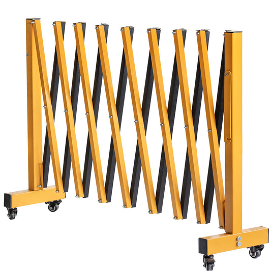 LTSEAME 11FT Industrial Expandable Barricade Folding Security Gate with Wheels,Retractable Driveway Gate with Aluminum Fence(Yellow, 11FT)