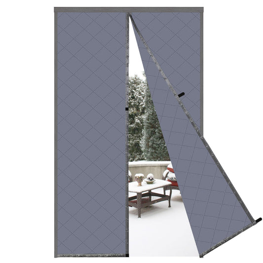 Risareyi Magnetic Thermal Insulated Door Curtain 36x96inch, Grey Oxford Filling with Thicker Polyester, Patio Door Insulation for Winter Cold Protection, Doorway Cover