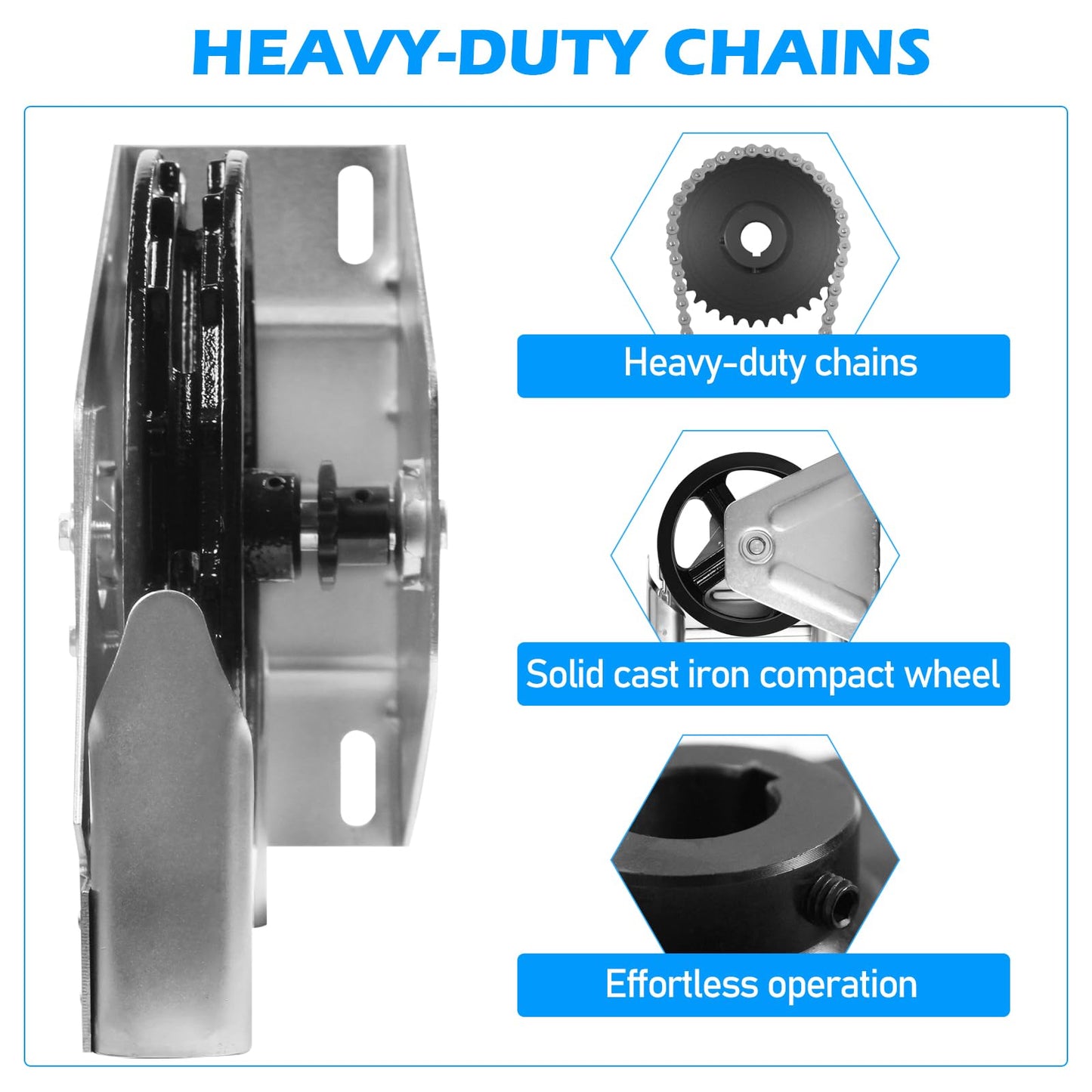 ZUIWAN 4:1 Reduced Drive Heavy Duty Garage Door Jackshaft Chain Hoist Opener - Wall Mount Chain Hoist for Roll Up Doors