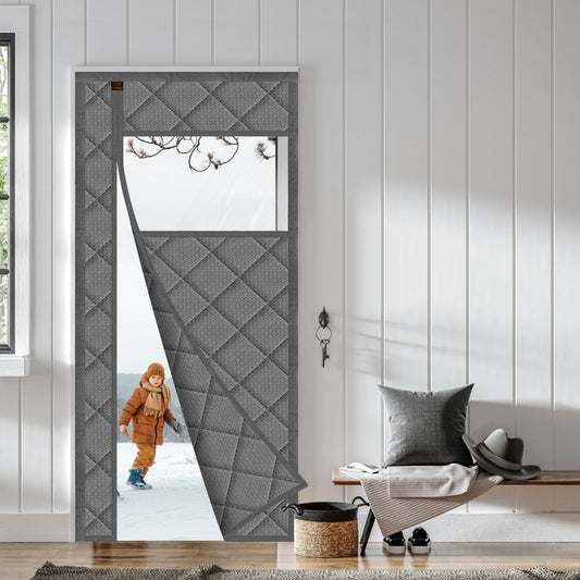 WochiTV Magnetic Thermal Insulated Door Curtain Fits Door Size 32" x 80", Durable Waterproof Cloth, Polyester Fiber Filling, Weatherproof, Windproof, Reduce Noise, Visible Panels, Side Opening, Gray