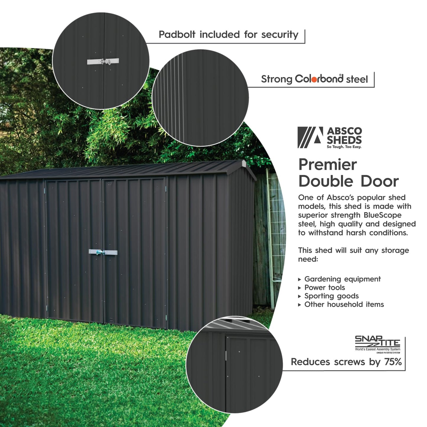Absco Premier Storage Sheds, 10'x5' Metal Garage, DIY Backyard Shed, Utility Tool Storage, Weather & Wind Resistant Aluminum Panels & Steel Frame, Maintenance-Free, 12 Year Warranty, Monument Gray