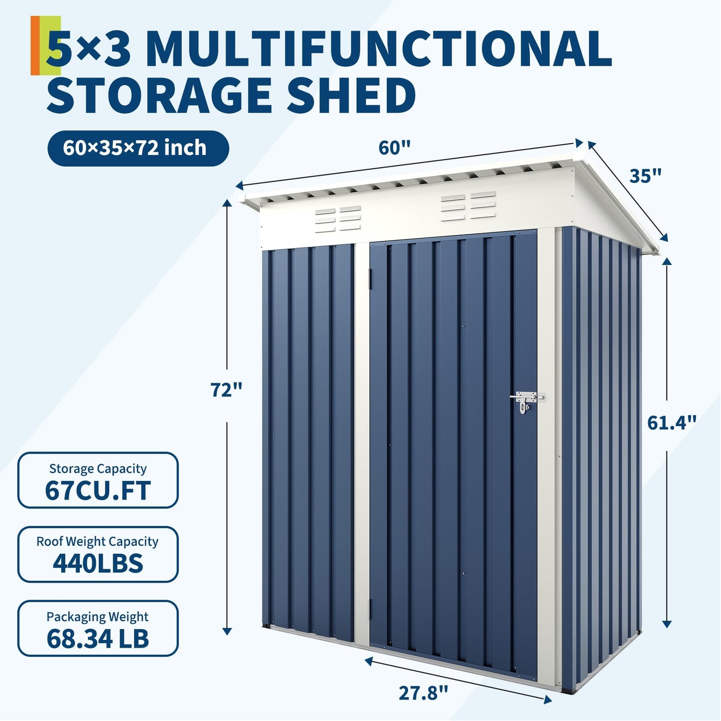 Outdoor Storage Shed, 5x3 ft Metal Tool Shed with Clear Window, 450CU.T Waterproof Garden Shed with Sloping Roof and Lockable Door, Compact Utility Shed for Backyard, Patio, Lawn