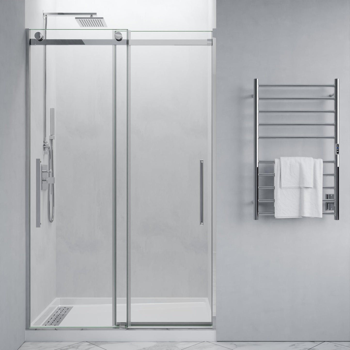 ANZZI 76" x 60" Frameless Shower Door in Polished Chrome, Stella Water Repellent Glass Shower Door with Seal Strip Parts and Handle, Easy Glide Rollers Sliding Shower Door (SD-FRLS05902CH)