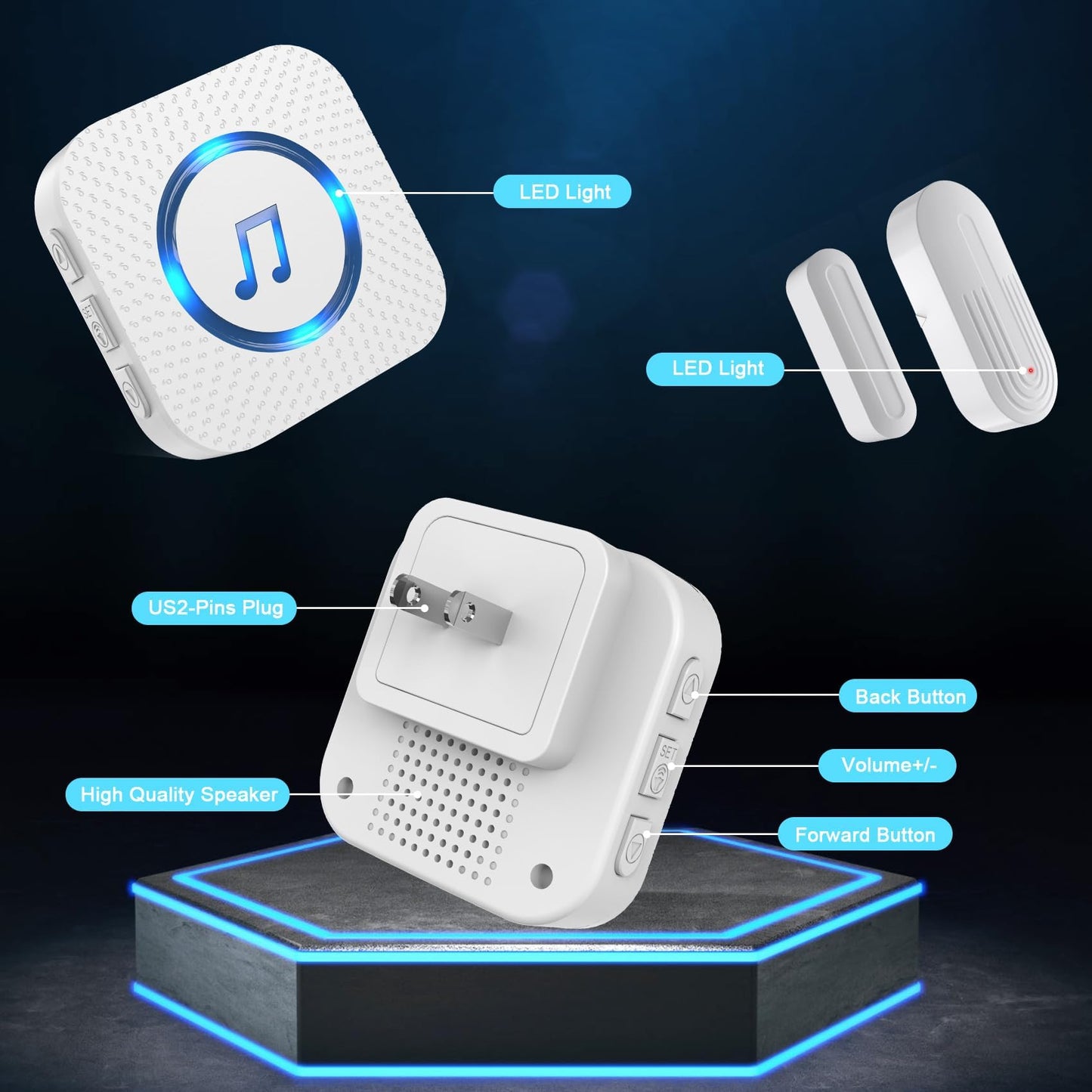 SanJie Door Chime, Door Open Contact Sensor Alarm for Business/Store/Home/Office When Entering, with 500 FT Range,26 Chimes 5 Adjustable Volume 2 Receivers +2 Sensors
