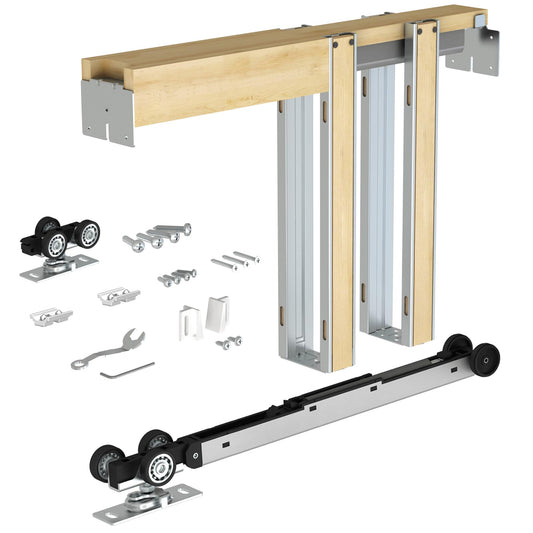 JUBEST 30"x80" Pocket Door Frame Kit with 88LBS Two-Way Soft-Close Mechanism, Durable, Easy to Install Hidden Door Kit, for 24" to 30"x80"