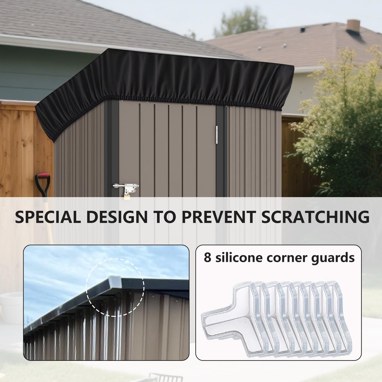 5x3Ft Outdoor Storage Shed Cover & Metal Garden Shed Cover - 640D Oxford Fabric, Weatherproof, Dustproof, Elastic Hem for Secure Fit, Includes 8 Reinforced Silicone Corner Guards (Cover Only)