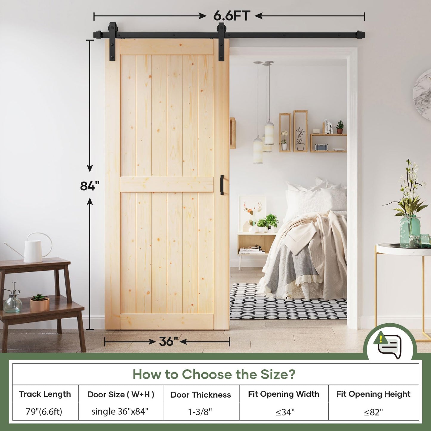 ROYMELO 36x84 inch Sliding Barn Wood Door Slab with 6.6ft Hardware Kit, Requires Simple DIY Assembly