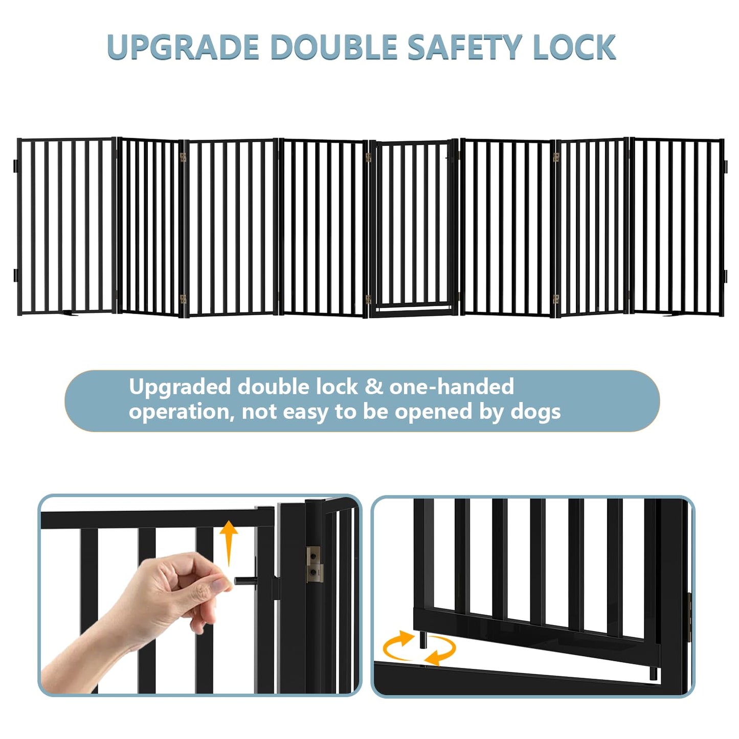 Full Metal Freestanding Dog Gates with Door, 32" Height Dog Fences for Indoor & Outdoor, Extra Wide Foldable Pet Gates for Stairs, Hallways, Doorways, Yard (8 Panels, 160" W × 32" H)