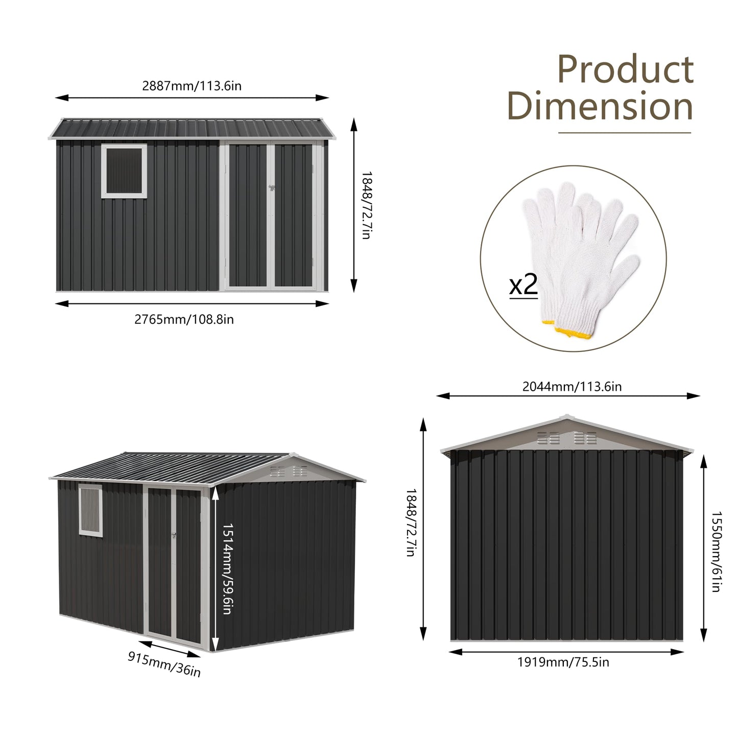 KEIKI 9x6 FT Metal Storage Shed with Window, Large Outdoor Backyard Shed for Tools & Equipment, Durable Galvanized Steel Garden Shed for Patio or Tiny House Use, Gray