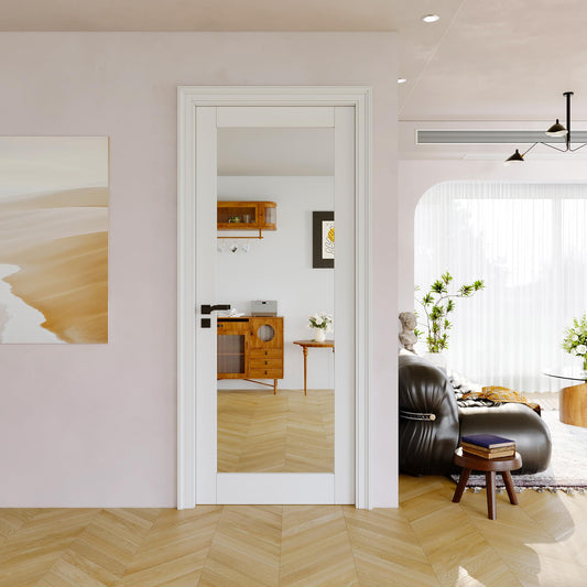 32" x 80" Slab Door, One Side Mirror Interior French Door, Pre-Finished Paintable Single Panel for Utility Room Pantry Closet as Prehung, Pocket, Bifold, Barn Doors-Shaker w/o Hardware, White Doors