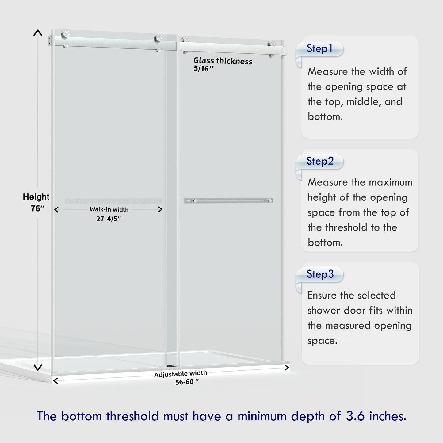 ENSO SENKA 56-60” W x 76” H Bathroom Dual Sliding Frameless Shower Door, 5/16" (8mm) Easy-to-Clean Treated Clear Tempered SGCC Glass, Brushed Nickel