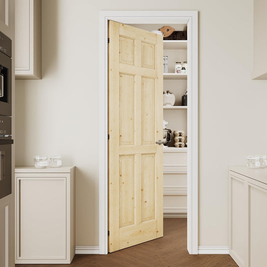 CRUTOP 28''x80'' Colonial 6 Panel Passage Door, Pine Wood Door Slab, Solid Core Panel for Prehung Doors, Barn Doors; for Pantry, Bedroom, Closet, Laundry Room, Bedroom, Reday to Stain