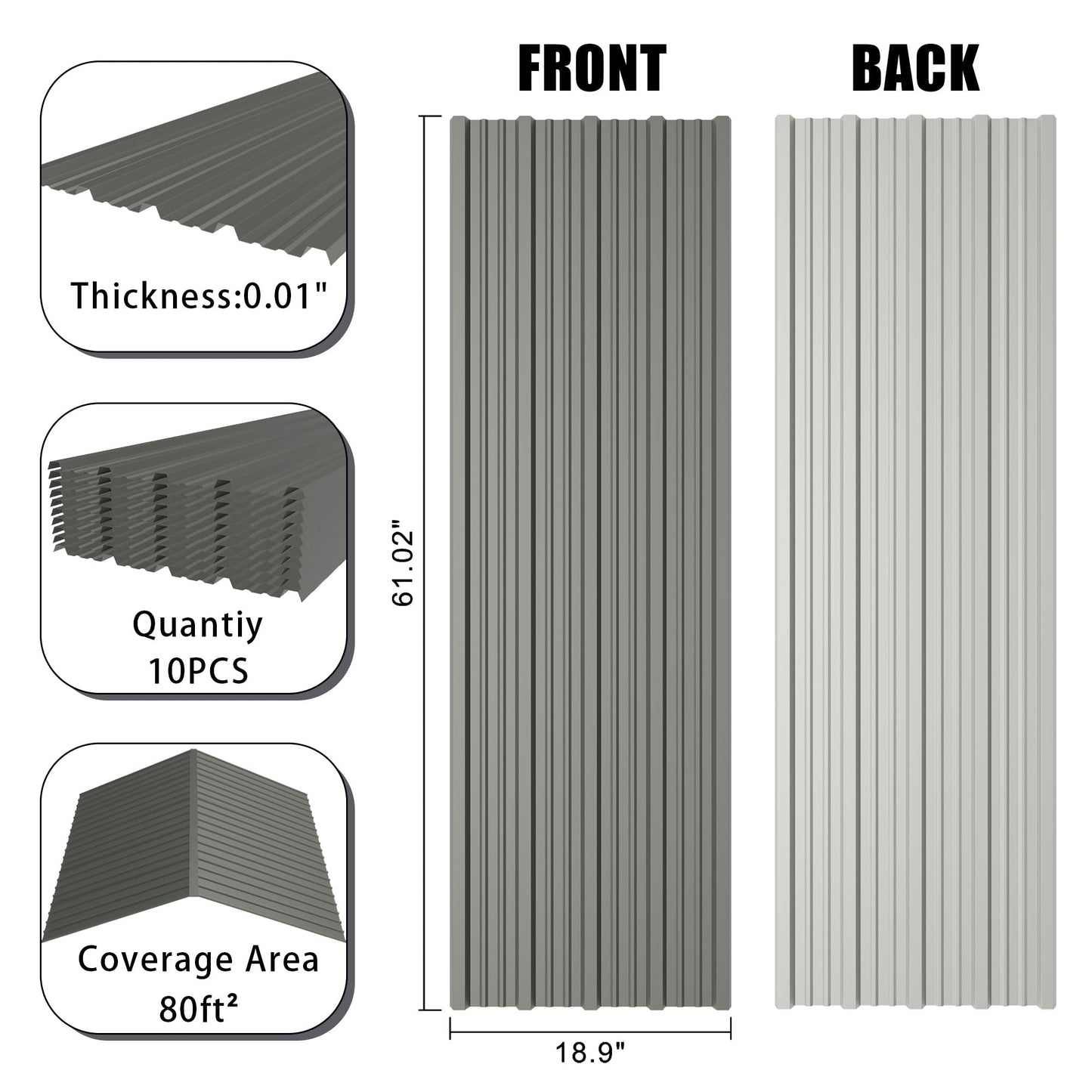 Corrugated Galvanized Steel Roofing Panels, 0.01" Trapezoidal Metal Roof Sheets with Screws, Waterproof UV Rust Resistant Lightweight Weatherproof Panels for Shed Carport