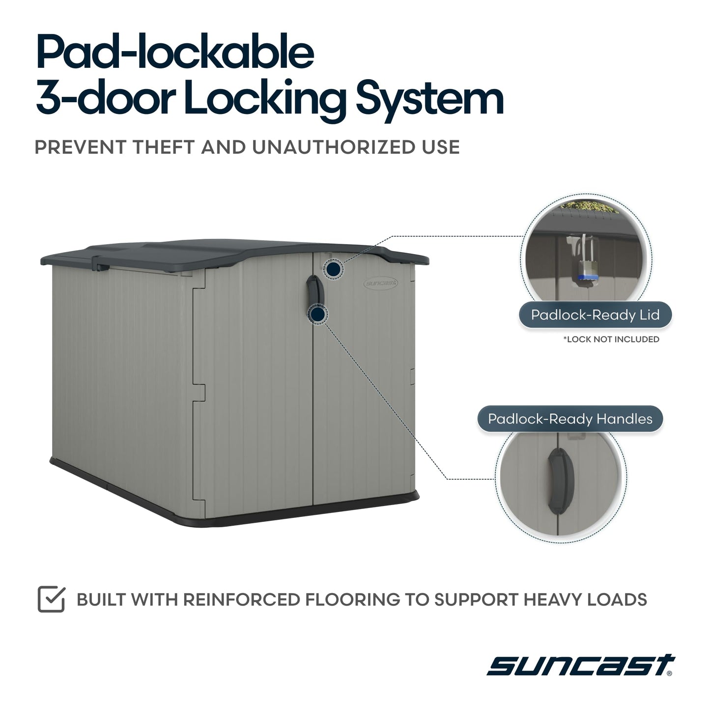 Suncast 138 Cu Ft Horizontal Outdoor Storage Shed, 57.5"x79.75"x52" Glidetop Outdoor Shed with Sliding Lid, Resin Storage Sheds with Floor for Bikes, Motorcycles, & Lawn Mower, Made in The USA